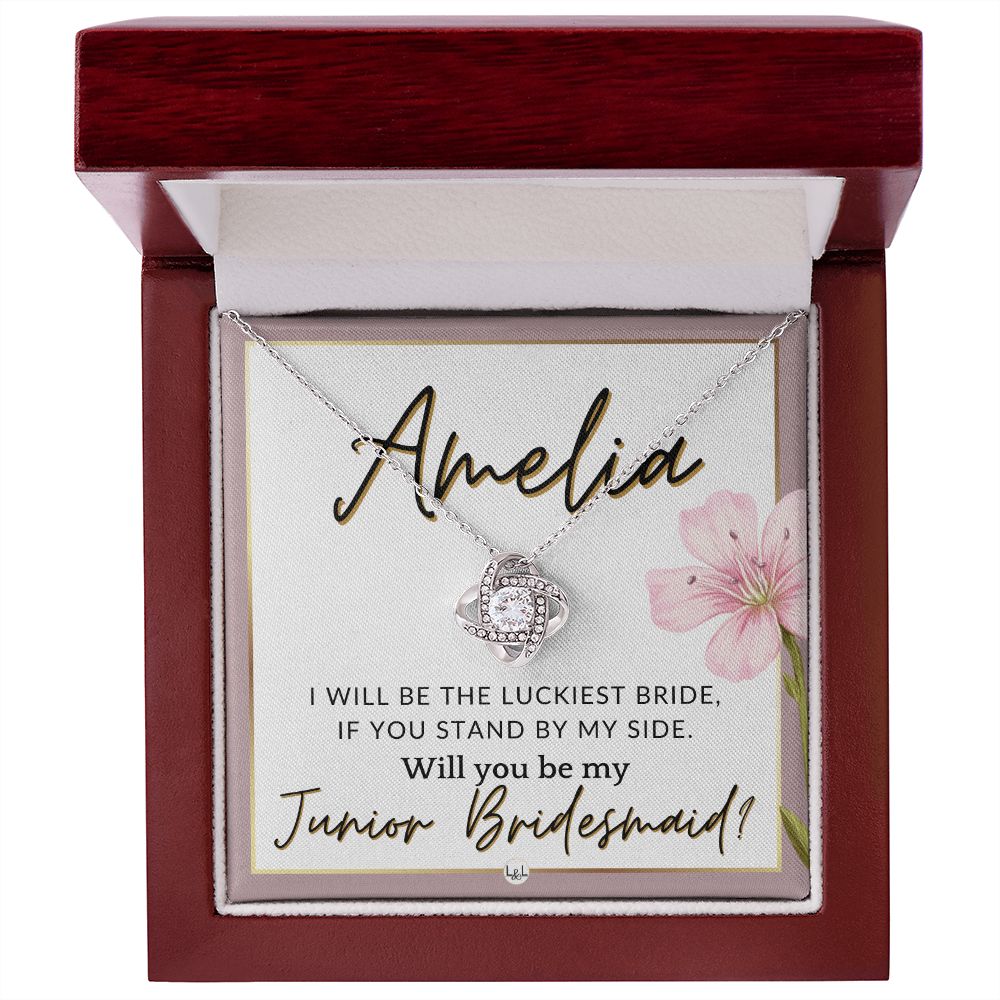 Junior Bridesmaid Proposal, Custom Name - Great Wedding Party Gift From Bride - Be By My Side , Pink Floral and Boho Wedding Theme - Jewelry - Personalized Gift