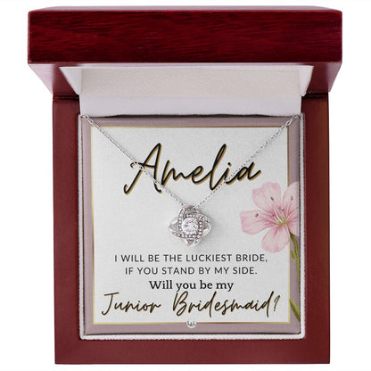 Junior Bridesmaid Proposal, Custom Name - Great Wedding Party Gift From Bride - Be By My Side , Pink Floral and Boho Wedding Theme - Jewelry - Personalized Gift