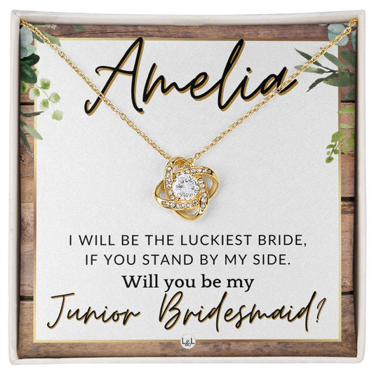 Junior Bridesmaid Proposal, Custom Name - Great Wedding Party Gift From Bride - Be By My Side , Rustic and Wood Wedding Theme - Jewelry - Personalized Gift