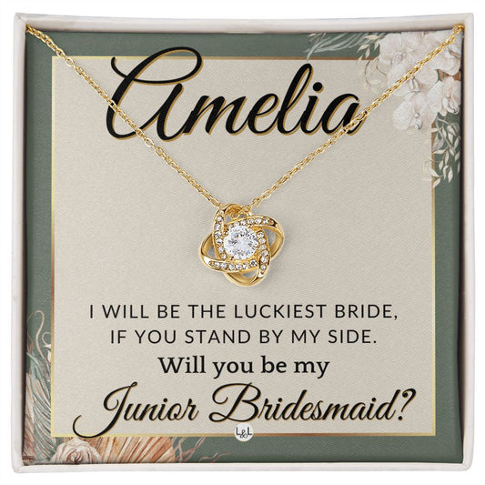 Junior Bridesmaid Proposal, Custom Name - Great Wedding Party Gift From Bride - Be By My Side , Sage Green & Boho Wedding Theme - Jewelry - Personalized Gift