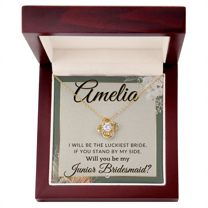 Junior Bridesmaid Proposal, Custom Name - Great Wedding Party Gift From Bride - Be By My Side , Sage Green & Boho Wedding Theme - Jewelry - Personalized Gift