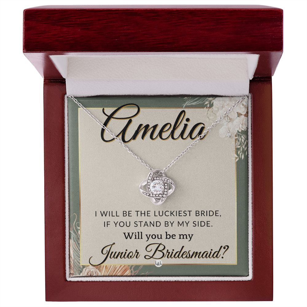Junior Bridesmaid Proposal, Custom Name - Great Wedding Party Gift From Bride - Be By My Side , Sage Green & Boho Wedding Theme - Jewelry - Personalized Gift