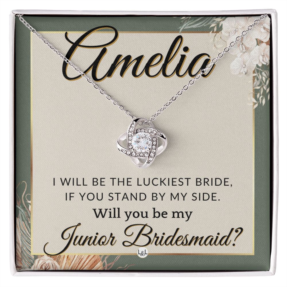 Junior Bridesmaid Proposal, Custom Name - Great Wedding Party Gift From Bride - Be By My Side , Sage Green & Boho Wedding Theme - Jewelry - Personalized Gift