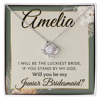 Junior Bridesmaid Proposal, Custom Name - Great Wedding Party Gift From Bride - Be By My Side , Sage Green & Boho Wedding Theme - Jewelry - Personalized Gift