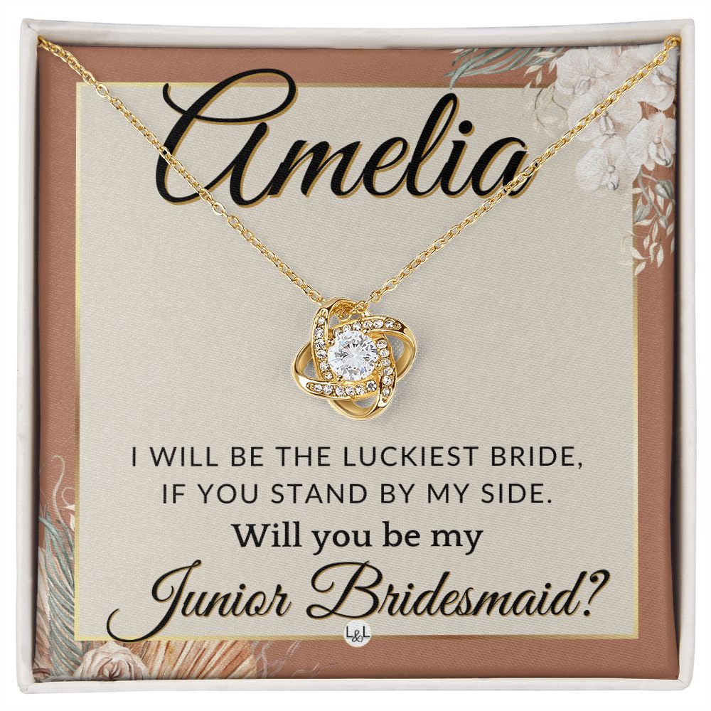 Junior Bridesmaid Proposal, Custom Name - Great Wedding Party Gift From Bride - Be By My Side , Terracotta, Rust And Gold Wedding Theme - Jewelry - Personalized Gift