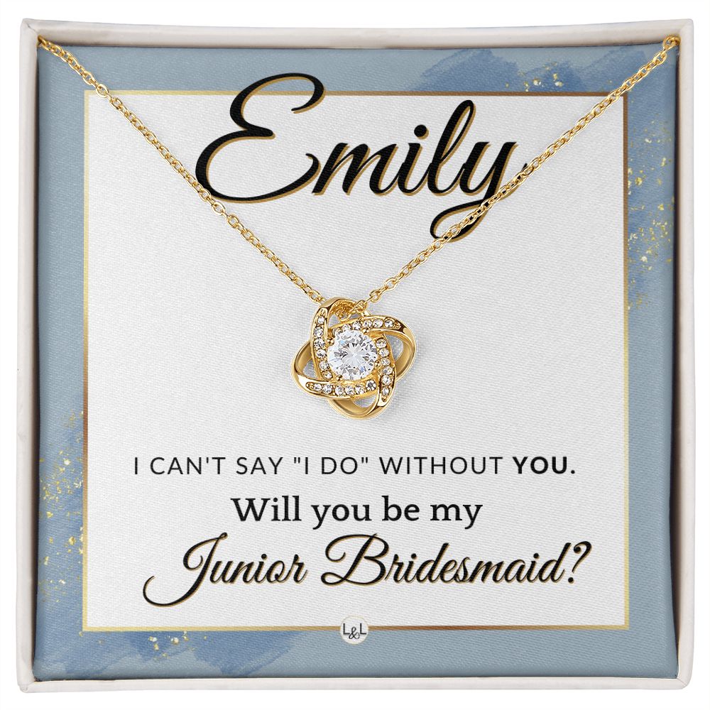 Junior Bridesmaid Proposal, Custom Name - Wedding Party Gift From Bride - Be My Jr. Bridesmaid , Dusty Blue And Gold Wedding Theme - Jewelry - Personalized Gift