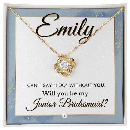 Junior Bridesmaid Proposal, Custom Name - Wedding Party Gift From Bride - Be My Jr. Bridesmaid , Dusty Blue And Gold Wedding Theme - Jewelry - Personalized Gift
