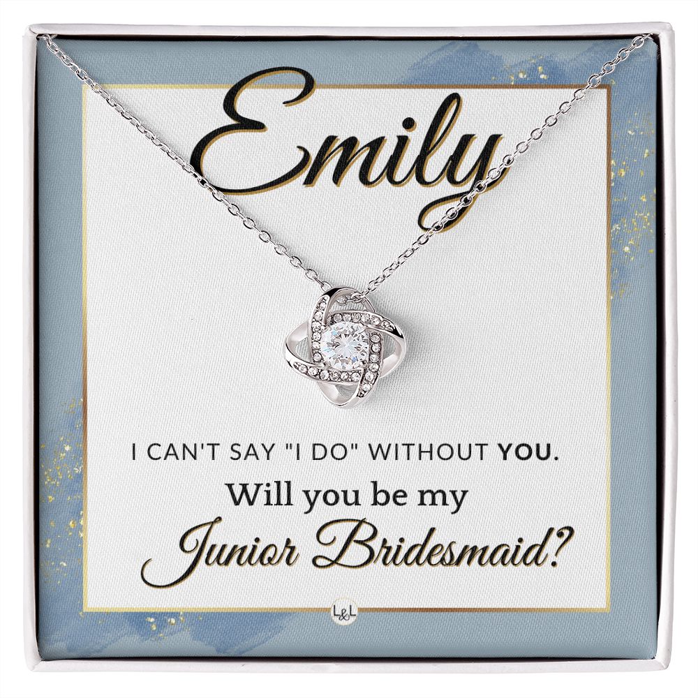 Junior Bridesmaid Proposal, Custom Name - Wedding Party Gift From Bride - Be My Jr. Bridesmaid , Dusty Blue And Gold Wedding Theme - Jewelry - Personalized Gift