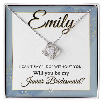 Junior Bridesmaid Proposal, Custom Name - Wedding Party Gift From Bride - Be My Jr. Bridesmaid , Dusty Blue And Gold Wedding Theme - Jewelry - Personalized Gift