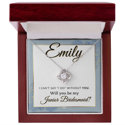 Junior Bridesmaid Proposal, Custom Name - Wedding Party Gift From Bride - Be My Jr. Bridesmaid , Dusty Blue And Gold Wedding Theme - Jewelry - Personalized Gift