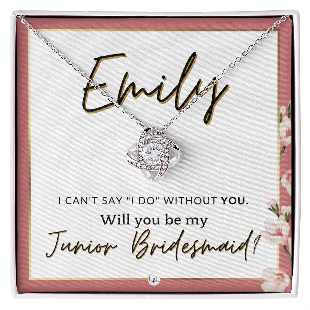 Junior Bridesmaid Proposal, Custom Name - Wedding Party Gift From Bride - Be My Jr. Bridesmaid , Pink Floral and Boho Wedding Theme - Jewelry - Personalized Gift