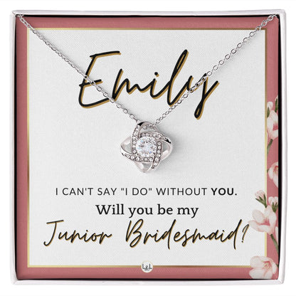 Junior Bridesmaid Proposal, Custom Name - Wedding Party Gift From Bride - Be My Jr. Bridesmaid , Pink Floral and Boho Wedding Theme - Jewelry - Personalized Gift