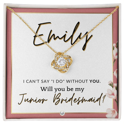 Junior Bridesmaid Proposal, Custom Name - Wedding Party Gift From Bride - Be My Jr. Bridesmaid , Pink Floral and Boho Wedding Theme - Jewelry - Personalized Gift