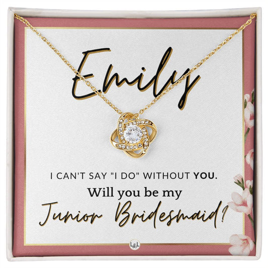 Junior Bridesmaid Proposal, Custom Name - Wedding Party Gift From Bride - Be My Jr. Bridesmaid , Pink Floral and Boho Wedding Theme - Jewelry - Personalized Gift