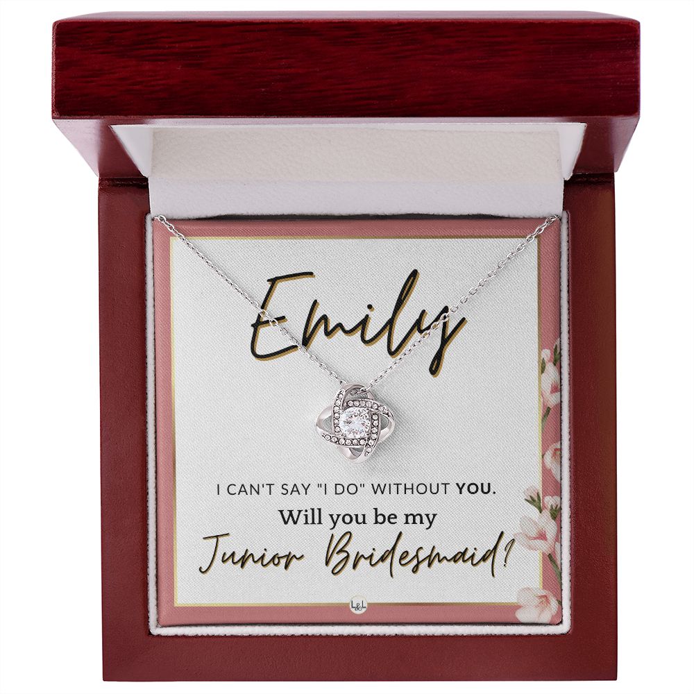 Junior Bridesmaid Proposal, Custom Name - Wedding Party Gift From Bride - Be My Jr. Bridesmaid , Pink Floral and Boho Wedding Theme - Jewelry - Personalized Gift