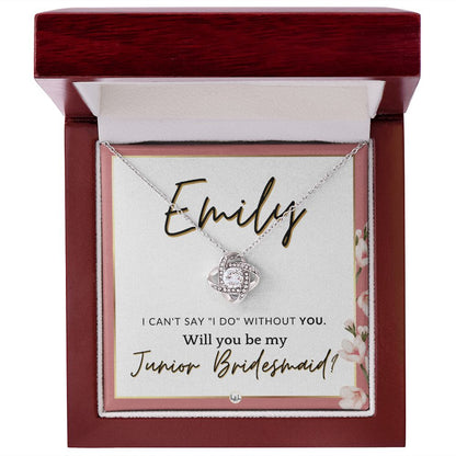 Junior Bridesmaid Proposal, Custom Name - Wedding Party Gift From Bride - Be My Jr. Bridesmaid , Pink Floral and Boho Wedding Theme - Jewelry - Personalized Gift