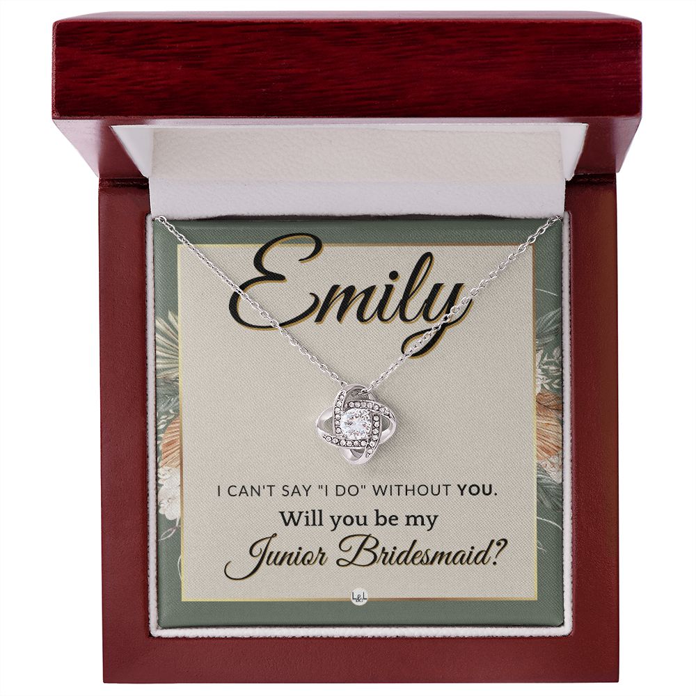 Junior Bridesmaid Proposal, Custom Name - Wedding Party Gift From Bride - Be My Jr. Bridesmaid , Sage Green & Boho Wedding Theme - Jewelry - Personalized Gift