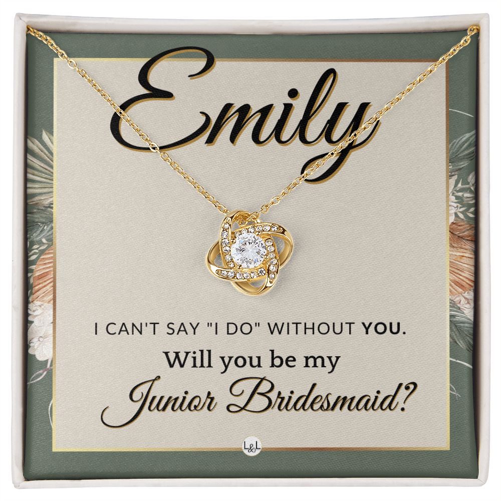 Junior Bridesmaid Proposal, Custom Name - Wedding Party Gift From Bride - Be My Jr. Bridesmaid , Sage Green & Boho Wedding Theme - Jewelry - Personalized Gift
