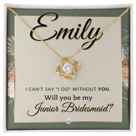 Junior Bridesmaid Proposal, Custom Name - Wedding Party Gift From Bride - Be My Jr. Bridesmaid , Sage Green & Boho Wedding Theme - Jewelry - Personalized Gift