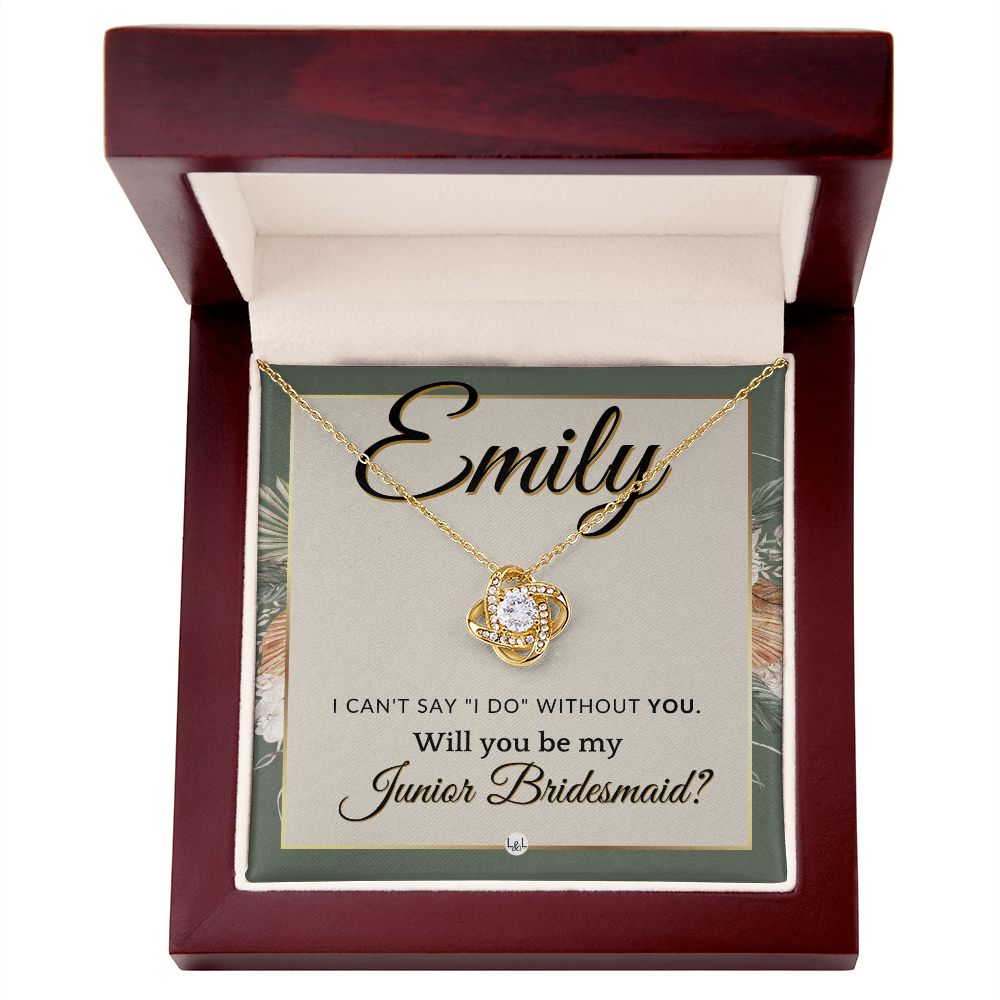 Junior Bridesmaid Proposal, Custom Name - Wedding Party Gift From Bride - Be My Jr. Bridesmaid , Sage Green & Boho Wedding Theme - Jewelry - Personalized Gift