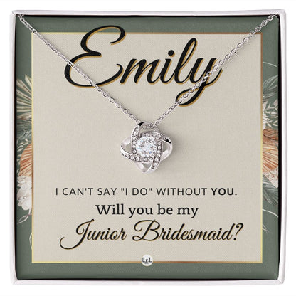Junior Bridesmaid Proposal, Custom Name - Wedding Party Gift From Bride - Be My Jr. Bridesmaid , Sage Green & Boho Wedding Theme - Jewelry - Personalized Gift