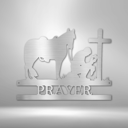 Kneeling Cowboy | Personalized Memorial Metal Sign - Metal Wall Art - Personalized Gift
