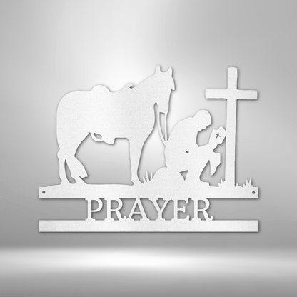 Kneeling Cowboy | Personalized Memorial Metal Sign - Metal Wall Art - Personalized Gift