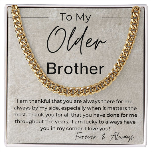 Lucky to Have You In My Corner - Gift for Older Brother - Cuban Linked Chain Necklace - Jewelry - Personalized Gift