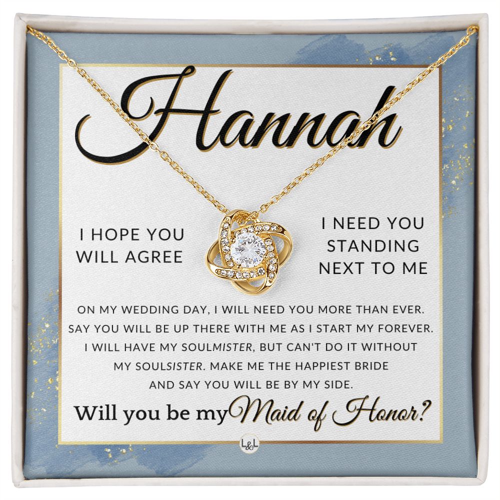 Maid of Honor Proposal, Custom Name - Be My Maid Of Honor, MOH Gift From Bride, Be By My Side , Dusty Blue And Gold Wedding Theme - Jewelry - Personalized Gift