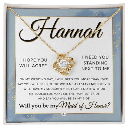 Maid of Honor Proposal, Custom Name - Be My Maid Of Honor, MOH Gift From Bride, Be By My Side , Dusty Blue And Gold Wedding Theme - Jewelry - Personalized Gift