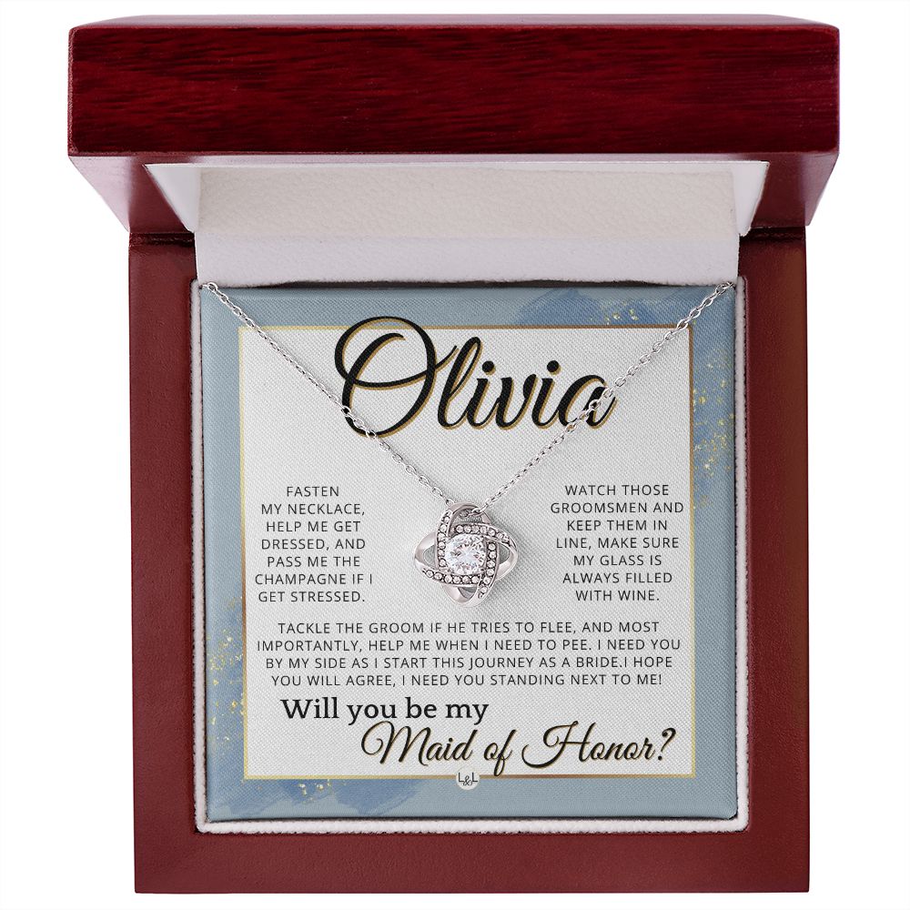 Maid of Honor Proposal, Custom Name - Be My Maid Of Honor, MOH Gift From Bride, I Need YOU , Dusty Blue And Gold Wedding Theme - Jewelry - Personalized Gift