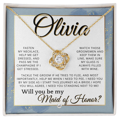 Maid of Honor Proposal, Custom Name - Be My Maid Of Honor, MOH Gift From Bride, I Need YOU , Dusty Blue And Gold Wedding Theme - Jewelry - Personalized Gift