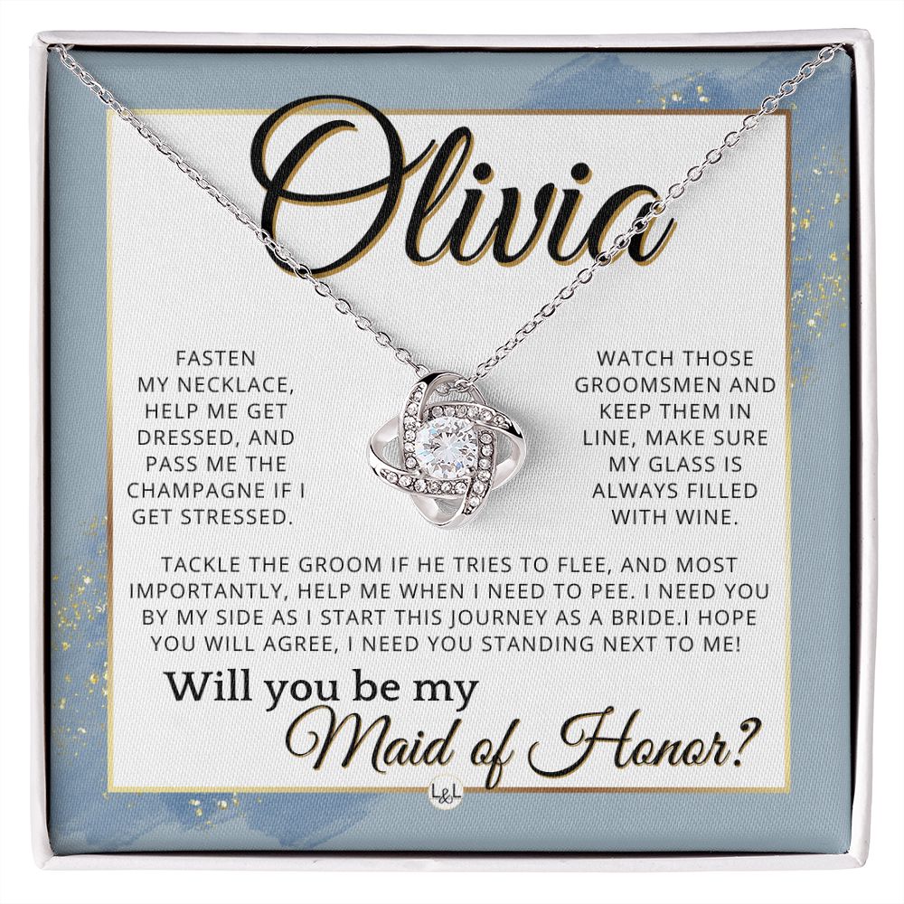 Maid of Honor Proposal, Custom Name - Be My Maid Of Honor, MOH Gift From Bride, I Need YOU , Dusty Blue And Gold Wedding Theme - Jewelry - Personalized Gift
