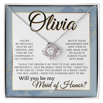Maid of Honor Proposal, Custom Name - Be My Maid Of Honor, MOH Gift From Bride, I Need YOU , Dusty Blue And Gold Wedding Theme - Jewelry - Personalized Gift