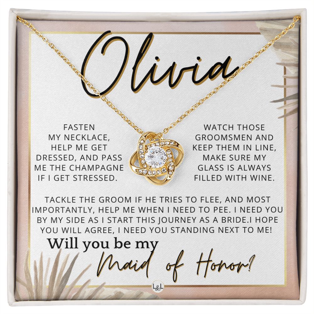 Maid of Honor Proposal, Custom Name - Be My Maid Of Honor, MOH Gift From Bride, I Need YOU , Pink Floral and Boho Wedding Theme - Jewelry - Personalized Gift