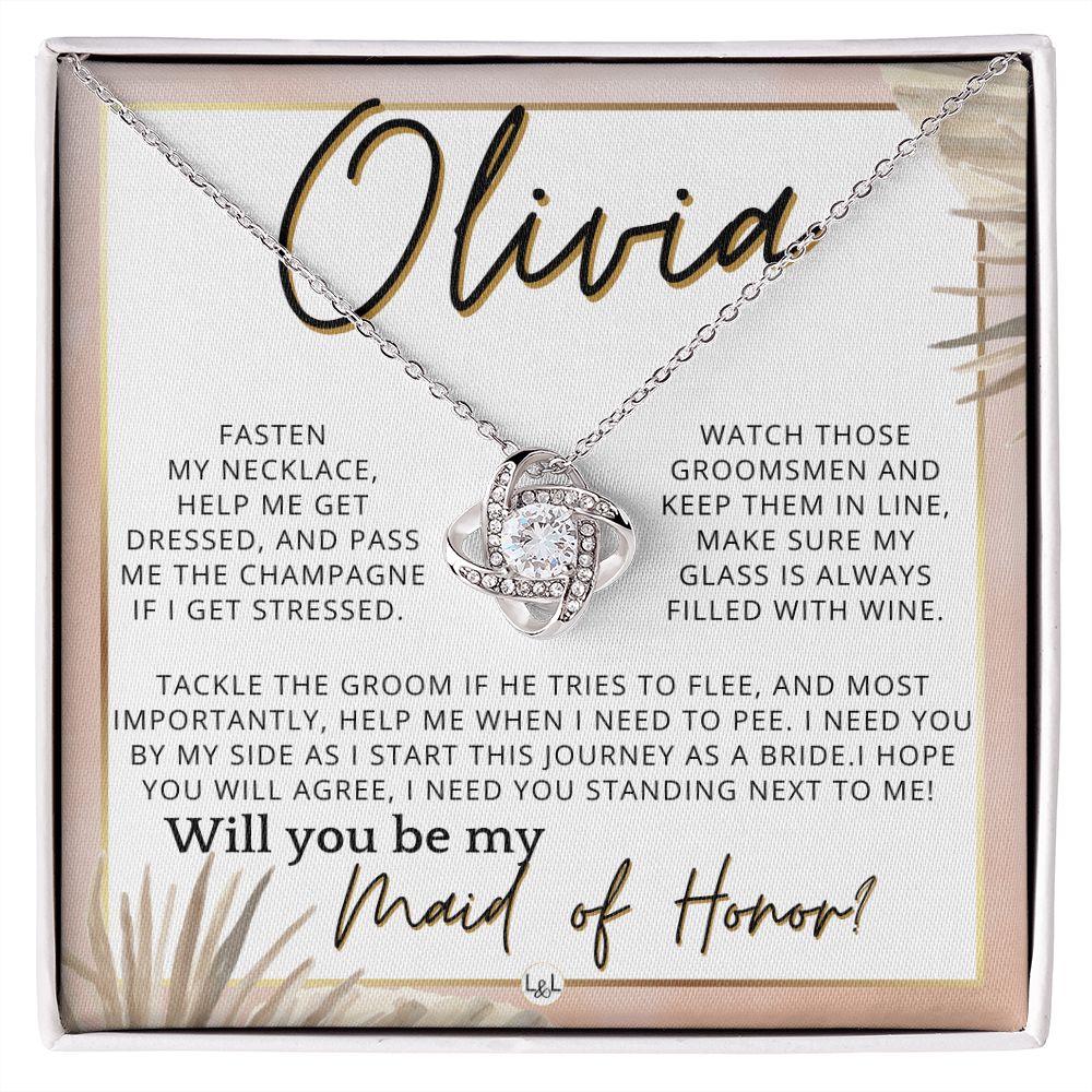 Maid of Honor Proposal, Custom Name - Be My Maid Of Honor, MOH Gift From Bride, I Need YOU , Pink Floral and Boho Wedding Theme - Jewelry - Personalized Gift