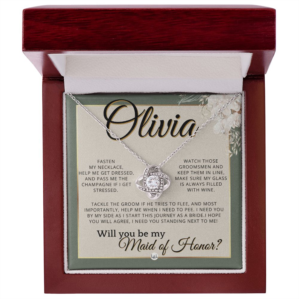 Maid of Honor Proposal, Custom Name - Be My Maid Of Honor, MOH Gift From Bride, I Need YOU , Sage Green & Boho Wedding Theme - Jewelry - Personalized Gift