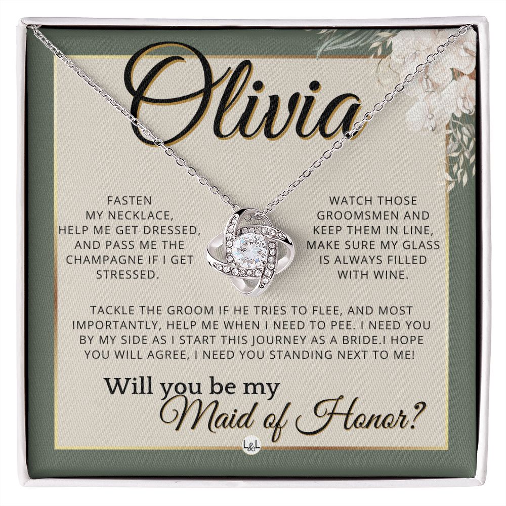Maid of Honor Proposal, Custom Name - Be My Maid Of Honor, MOH Gift From Bride, I Need YOU , Sage Green & Boho Wedding Theme - Jewelry - Personalized Gift