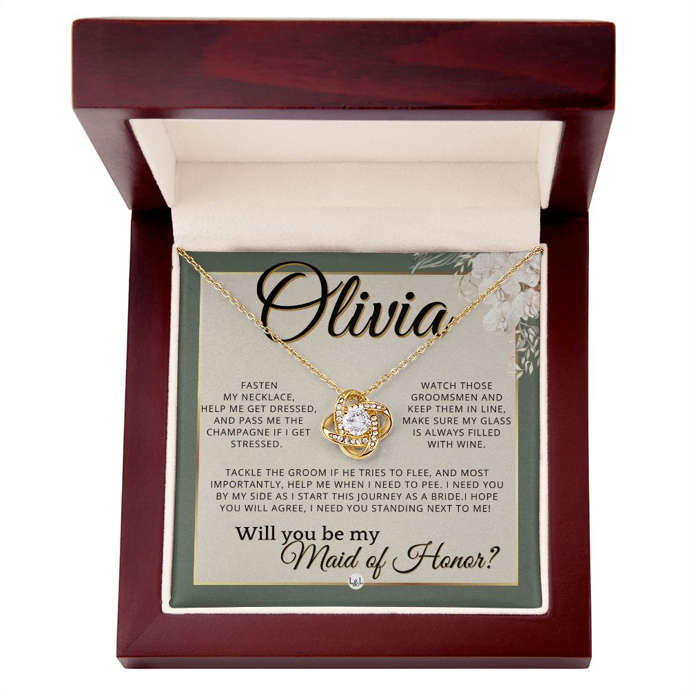 Maid of Honor Proposal, Custom Name - Be My Maid Of Honor, MOH Gift From Bride, I Need YOU , Sage Green & Boho Wedding Theme - Jewelry - Personalized Gift