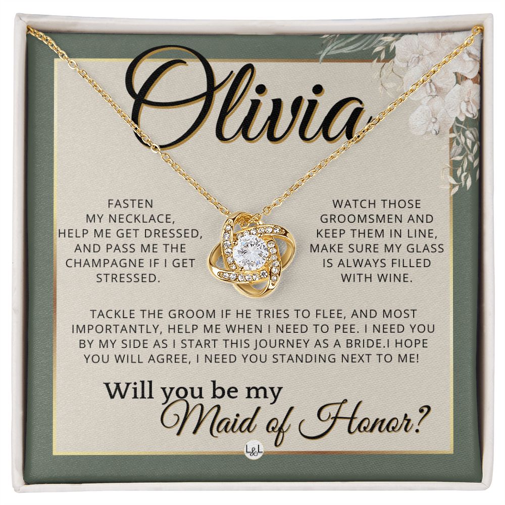 Maid of Honor Proposal, Custom Name - Be My Maid Of Honor, MOH Gift From Bride, I Need YOU , Sage Green & Boho Wedding Theme - Jewelry - Personalized Gift