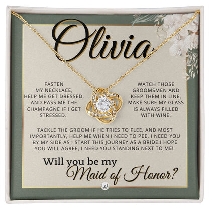 Maid of Honor Proposal, Custom Name - Be My Maid Of Honor, MOH Gift From Bride, I Need YOU , Sage Green & Boho Wedding Theme - Jewelry - Personalized Gift