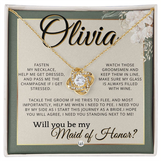 Maid of Honor Proposal, Custom Name - Be My Maid Of Honor, MOH Gift From Bride, I Need YOU , Sage Green & Boho Wedding Theme - Jewelry - Personalized Gift
