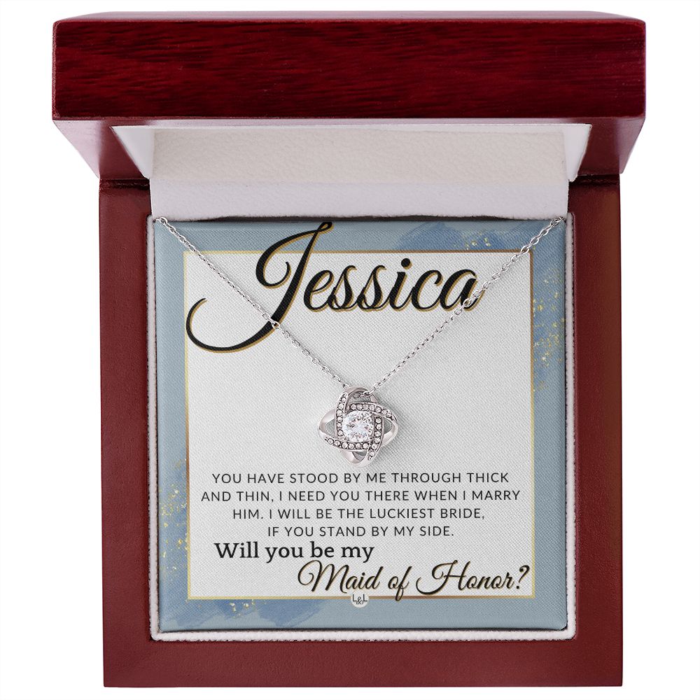 Maid of Honor Proposal, Custom Name - Be My Maid Of Honor, MOH Gift From Bride, Need You There , Dusty Blue And Gold Wedding Theme - Jewelry - Personalized Gift
