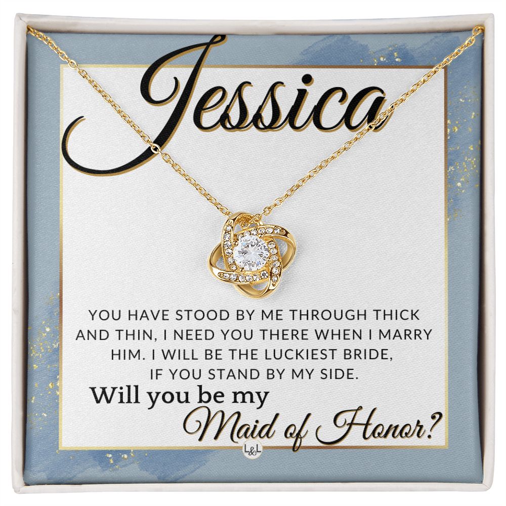 Maid of Honor Proposal, Custom Name - Be My Maid Of Honor, MOH Gift From Bride, Need You There , Dusty Blue And Gold Wedding Theme - Jewelry - Personalized Gift