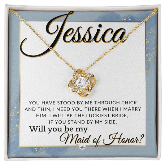 Maid of Honor Proposal, Custom Name - Be My Maid Of Honor, MOH Gift From Bride, Need You There , Dusty Blue And Gold Wedding Theme - Jewelry - Personalized Gift