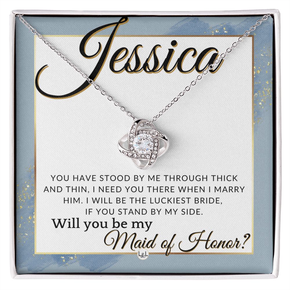 Maid of Honor Proposal, Custom Name - Be My Maid Of Honor, MOH Gift From Bride, Need You There , Dusty Blue And Gold Wedding Theme - Jewelry - Personalized Gift