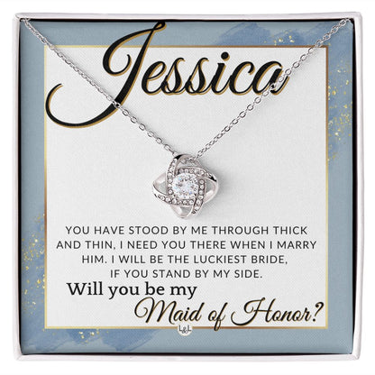 Maid of Honor Proposal, Custom Name - Be My Maid Of Honor, MOH Gift From Bride, Need You There , Dusty Blue And Gold Wedding Theme - Jewelry - Personalized Gift