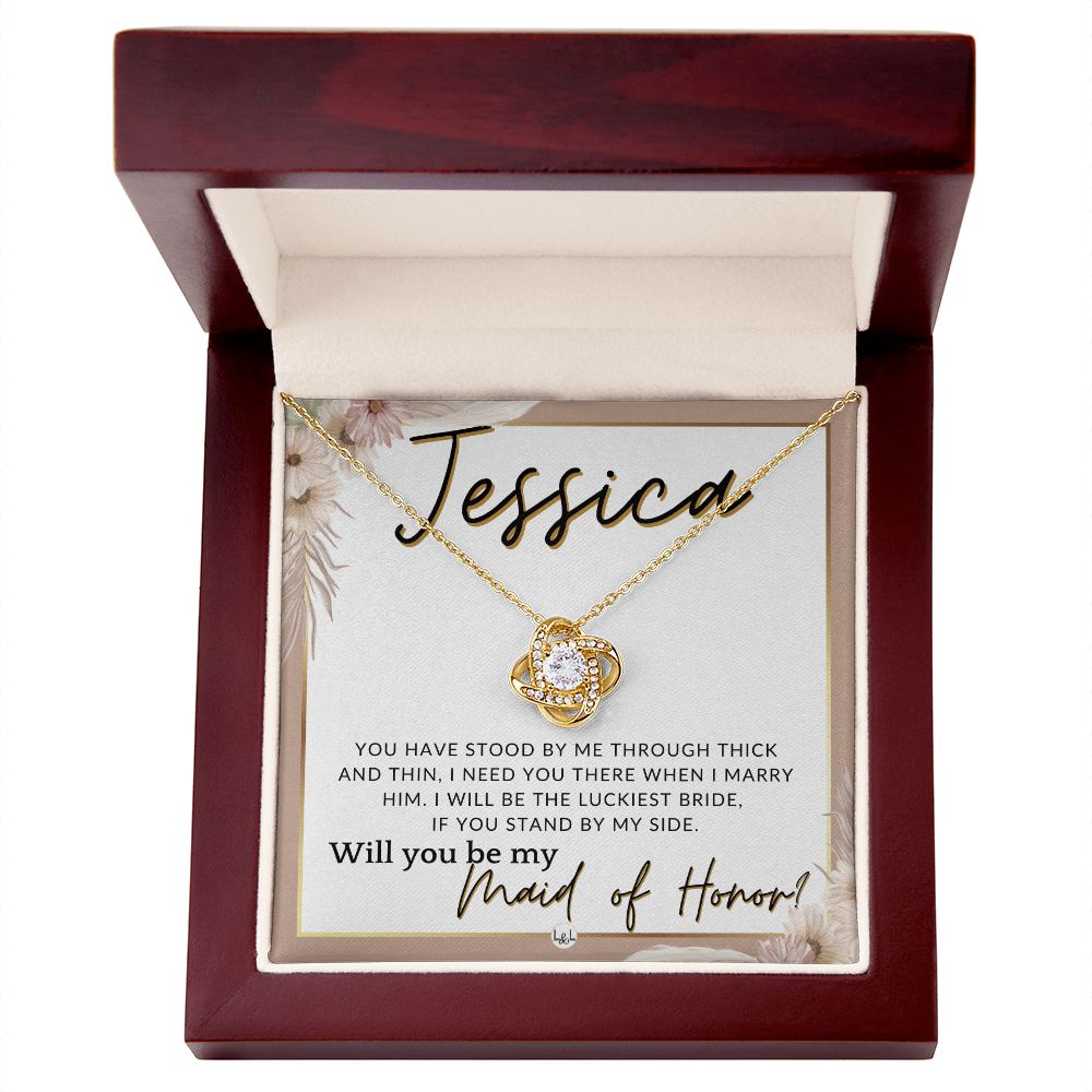 Maid of Honor Proposal, Custom Name - Be My Maid Of Honor, MOH Gift From Bride, Need You There , Pink Floral and Boho Wedding Theme - Jewelry - Personalized Gift