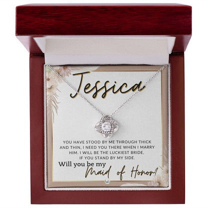 Maid of Honor Proposal, Custom Name - Be My Maid Of Honor, MOH Gift From Bride, Need You There , Pink Floral and Boho Wedding Theme - Jewelry - Personalized Gift
