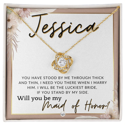 Maid of Honor Proposal, Custom Name - Be My Maid Of Honor, MOH Gift From Bride, Need You There , Pink Floral and Boho Wedding Theme - Jewelry - Personalized Gift